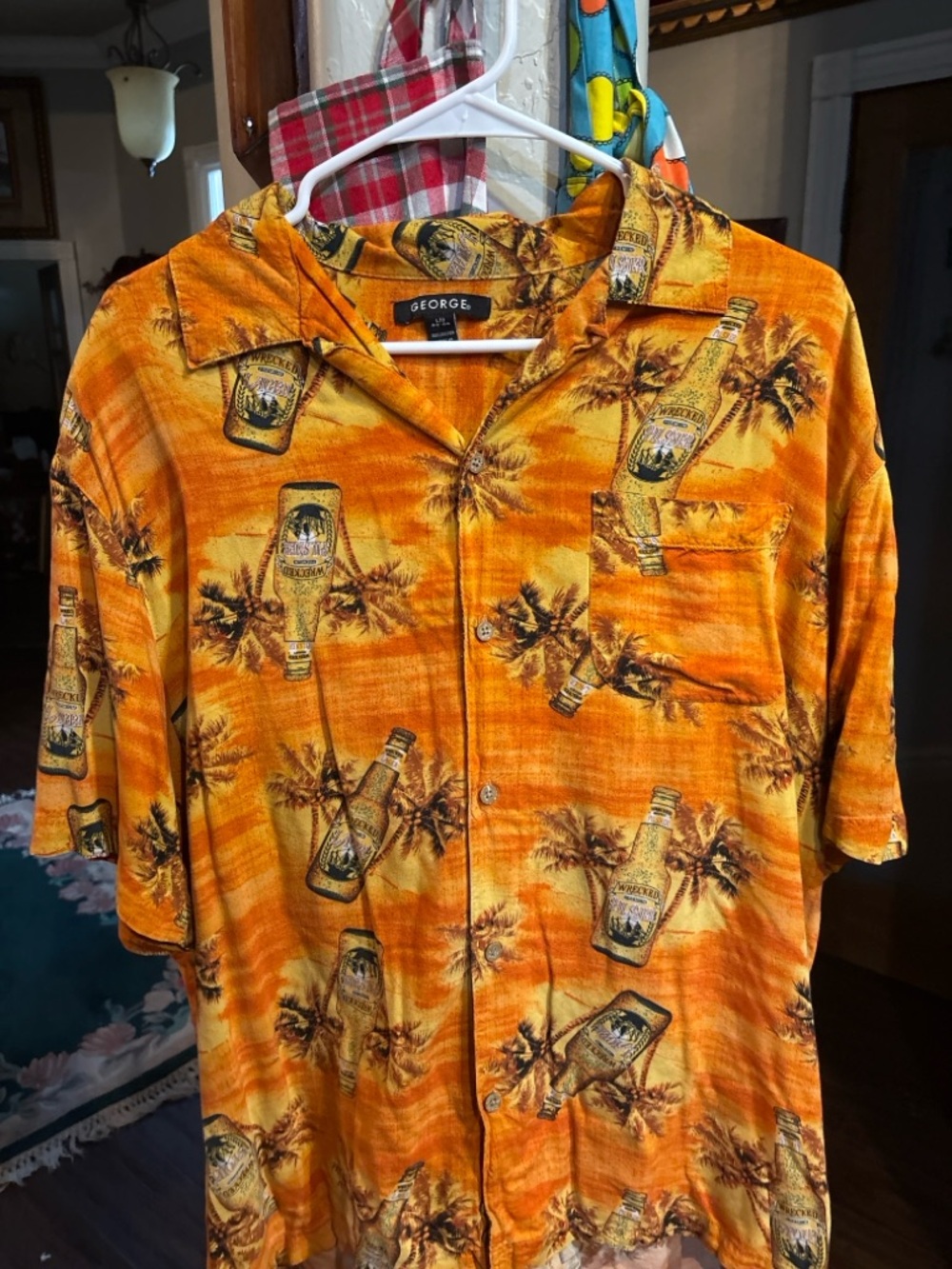 George Orange and Yellow Tropical Rayon Button-Up